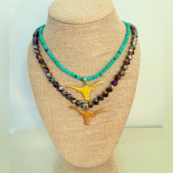 custom Jewelry - Custom Handmade Texas Longhorn Necklace - beaded, copper charm!